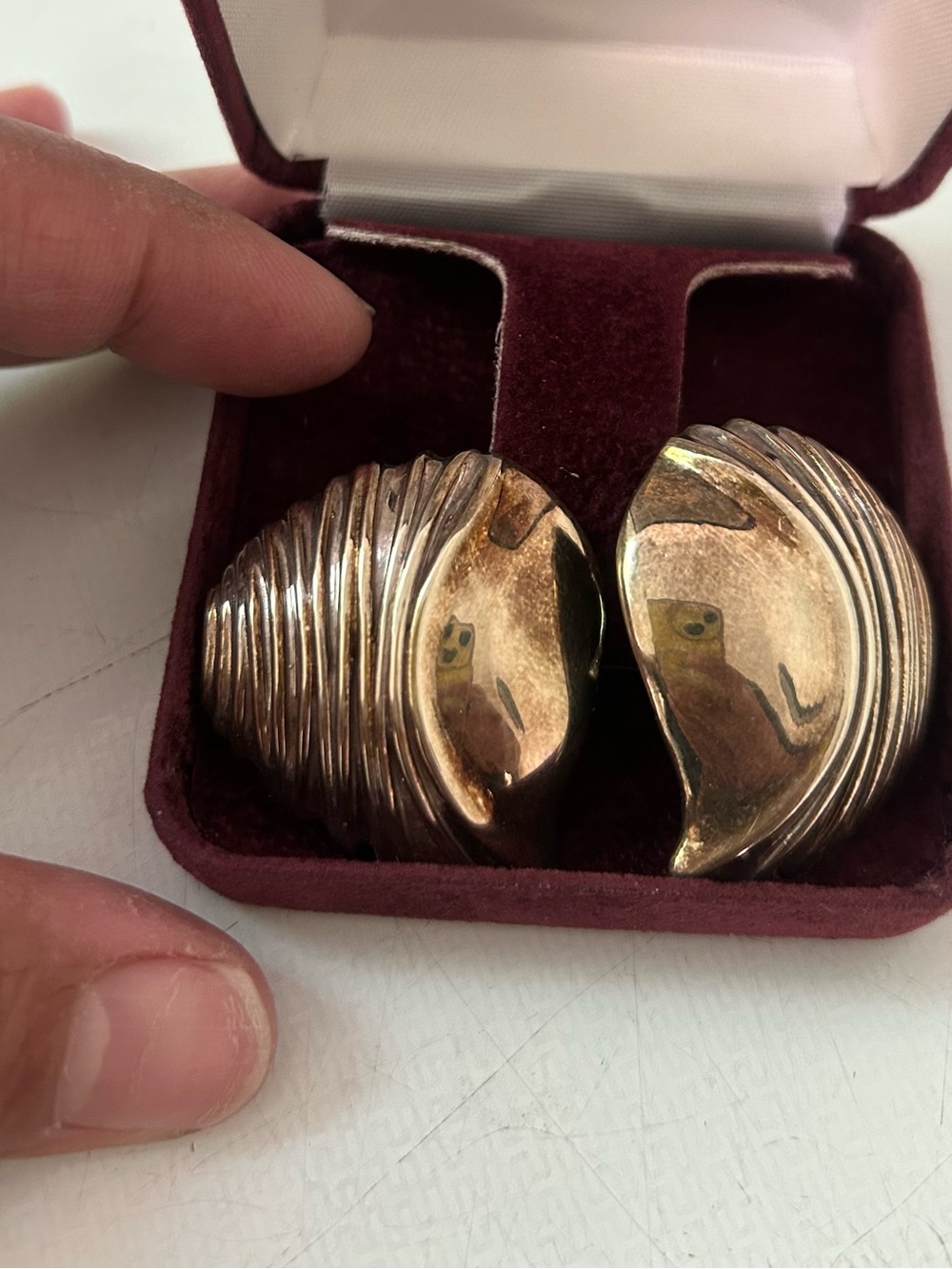 Vintage Polished silver Ribbed Clip-On Earrings marked 925
